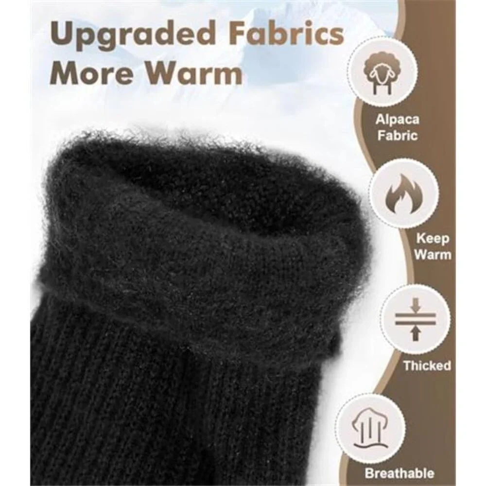 Women's Winter Fingerless Gloves Mittens Finger Wool Gloves with Flip